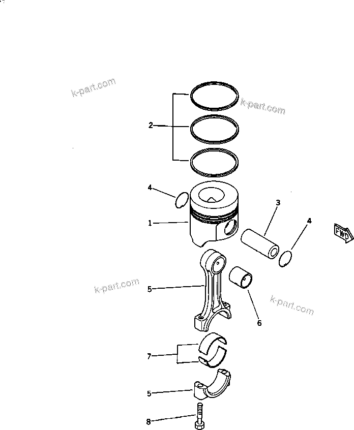 Komatsu parts book diagram for 3D84-2D S/N 00292-UP: PISTON AND CONNECTING ROD(#03321-)
