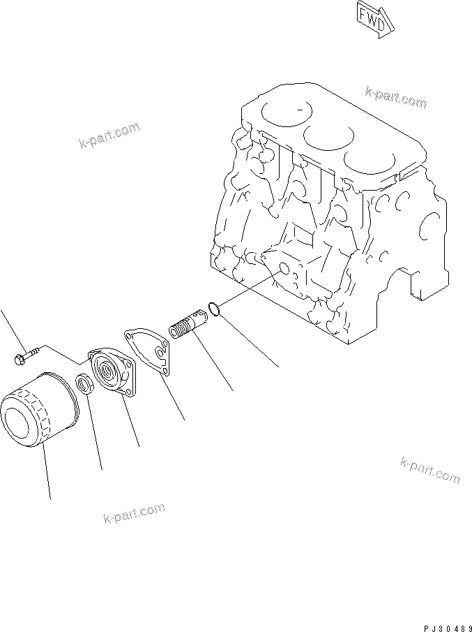 Komatsu parts book diagram for 3D84-2D S/N 00292-UP: LUBRICATING OIL FILTER AND MOUNTING(#03321-)