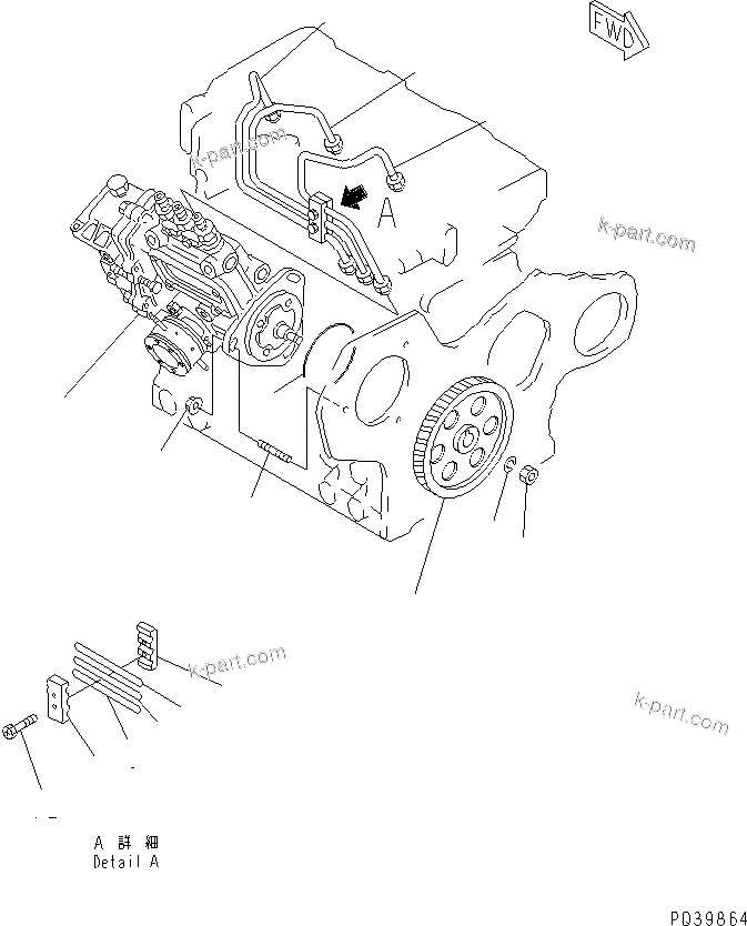 Komatsu parts book diagram for 3D84-2D S/N 00292-UP: FUEL INJECTION PUMP AND PIPING(#03321-)