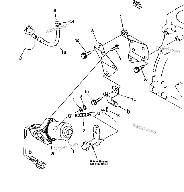 Komatsu parts book diagram for 3D84-2D S/N 00292-UP: ENGINE STOP MOTOR AND MOUNTING(#03321-18427)