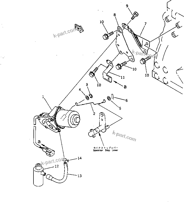 Komatsu parts book diagram for 3D84-2D S/N 00292-UP: ENGINE STOP MOTOR AND MOUNTING(#18428-)