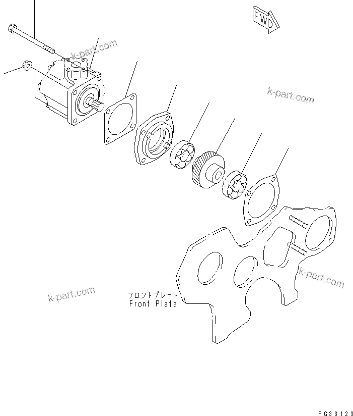 Komatsu parts book diagram for 3D84-2D S/N 00292-UP: P.P.C. PUMP AND MOUNTING(#03321-)