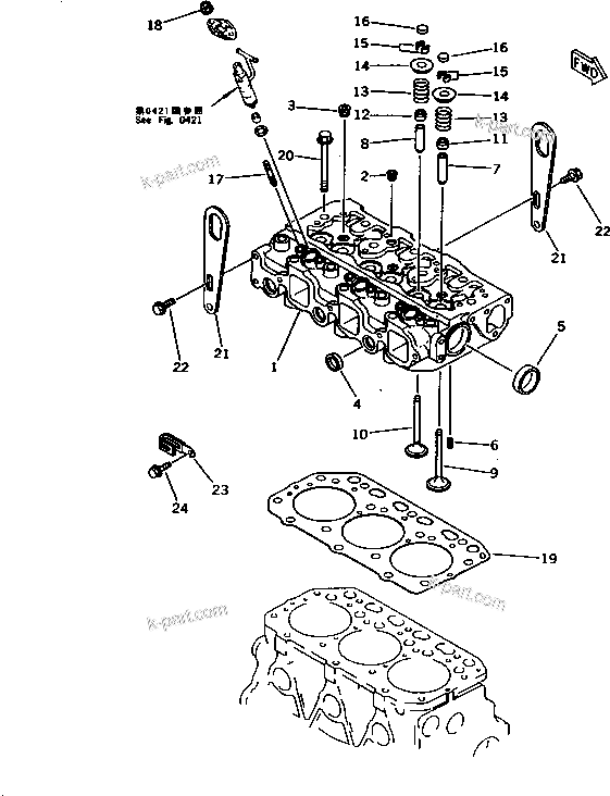 Komatsu parts book diagram for 3D84-2GA S/N 00292-UP: CYLINDER HEAD(#03321-)