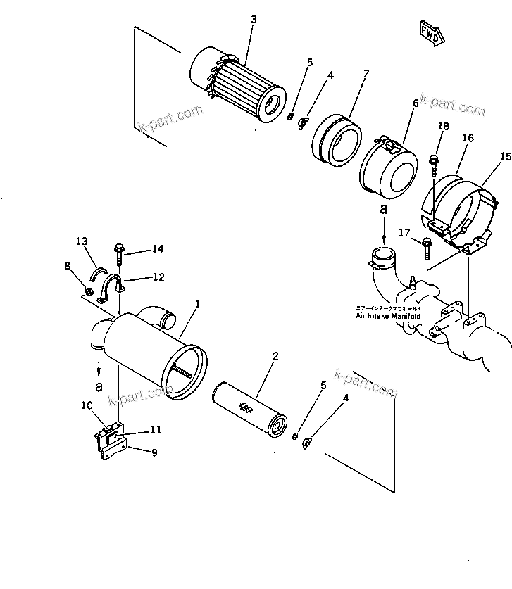 Komatsu parts book diagram for 3D84-2GA S/N 00292-UP: AIR CLEANER AND MOUNTING (DOUBLE ELEMENT TYPE)(#03321-)