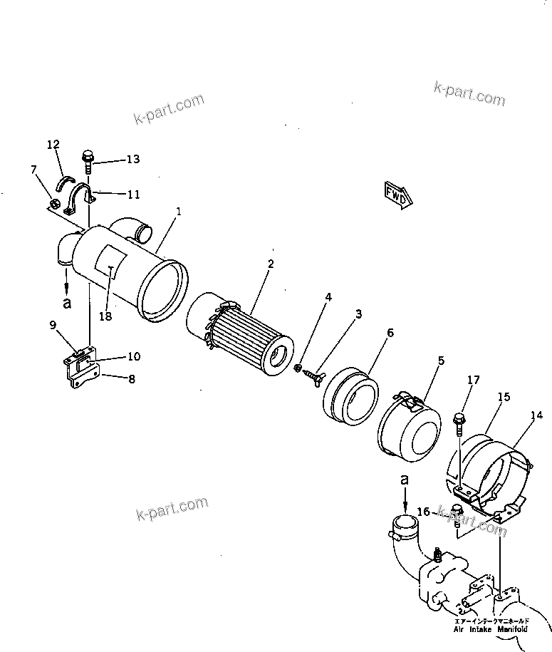 Komatsu parts book diagram for 3D84-2GA S/N 00292-UP: AIR CLEANER AND MOUNTING (SINGLE ELEMENT TYPE)(#18428-)
