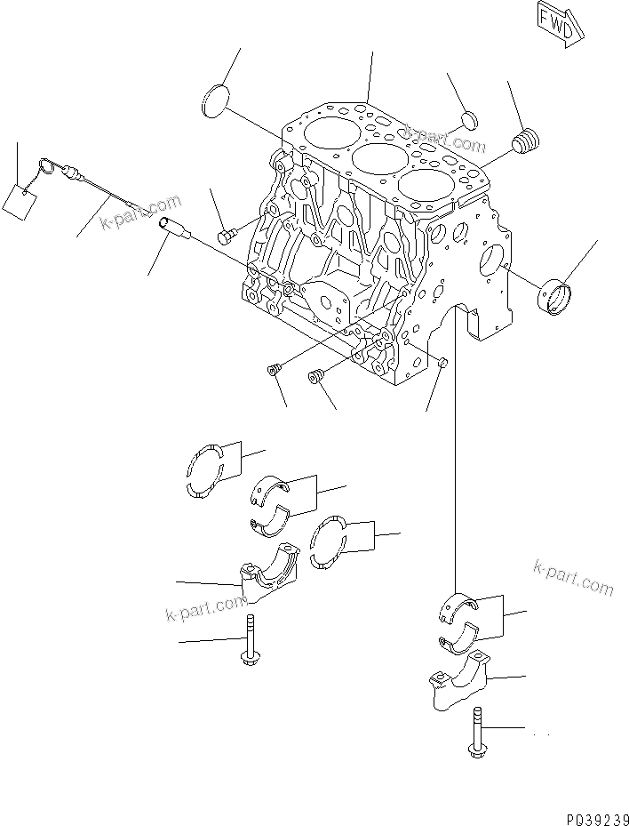 Komatsu parts book diagram for 3D84-2GA S/N 00292-UP: CYLINDER BLOCK(#18428-)