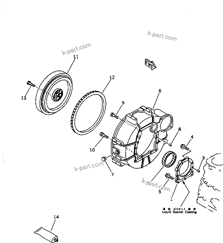 Komatsu parts book diagram for 3D84-2GA S/N 00292-UP: FLYWHEEL AND FLYWHEEL HOUSING(#03321-)