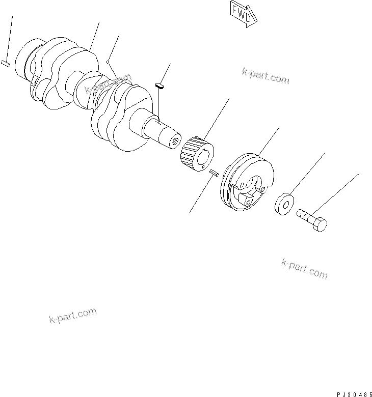 Komatsu parts book diagram for 3D84-2GA S/N 00292-UP: CRANKSHAFT(#18428-)