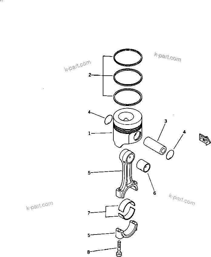 Komatsu parts book diagram for 3D84-2GA S/N 00292-UP: PISTON AND CONNECTING ROD(#03321-)