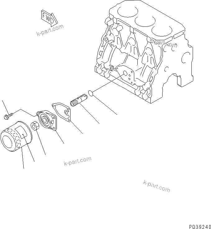 Komatsu parts book diagram for 3D84-2GA S/N 00292-UP: LUBRICATING OIL FILTER AND MOUNTING(#18428-)
