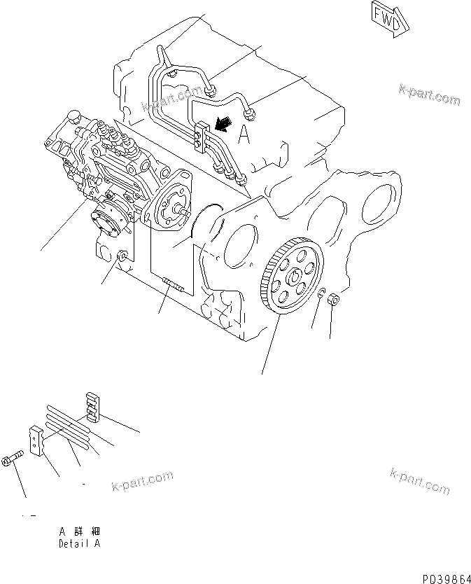 Komatsu parts book diagram for 3D84-2GA S/N 00292-UP: FUEL INJECTION PUMP AND PIPING(#03321-)