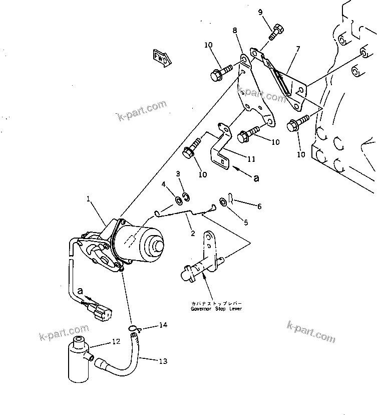 Komatsu parts book diagram for 3D84-2GA S/N 00292-UP: ENGINE STOP MOTOR AND MOUNTING(#18428-)