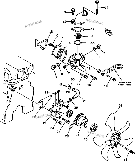 Komatsu parts book diagram for 3D84-2GA S/N 00292-UP: WATER PUMP AND COOLING FAN(#18428-)