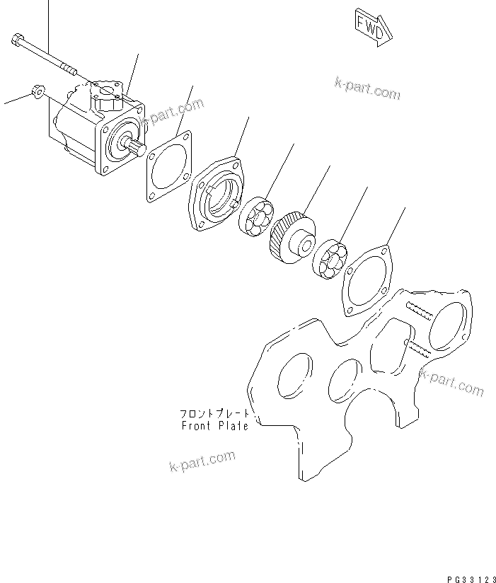 Komatsu parts book diagram for 3D84-2GA S/N 00292-UP: P.P.C. PUMP AND MOUNTING(#03321-)