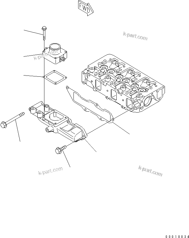 Komatsu parts book diagram for 3D84E-5X-AB S/N 00101-UP: AIR INTAKE MANIFOLD AND CONNECTION(#01020-)