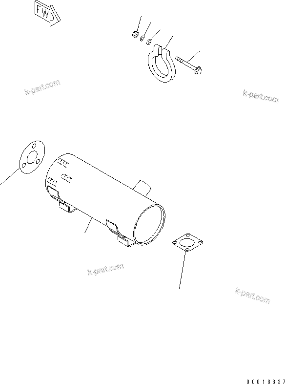 Komatsu parts book diagram for 3D84E-5X-AB S/N 00101-UP: MUFFLER(#01020-)