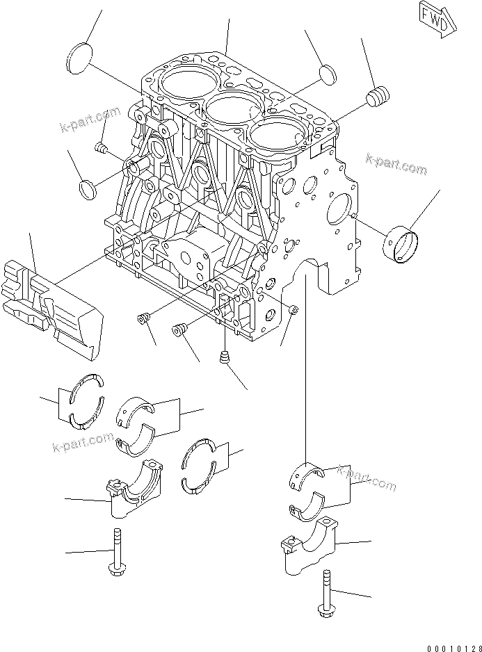 Komatsu parts book diagram for 3D84E-5X-AB S/N 00101-UP: CYLINDER BLOCK