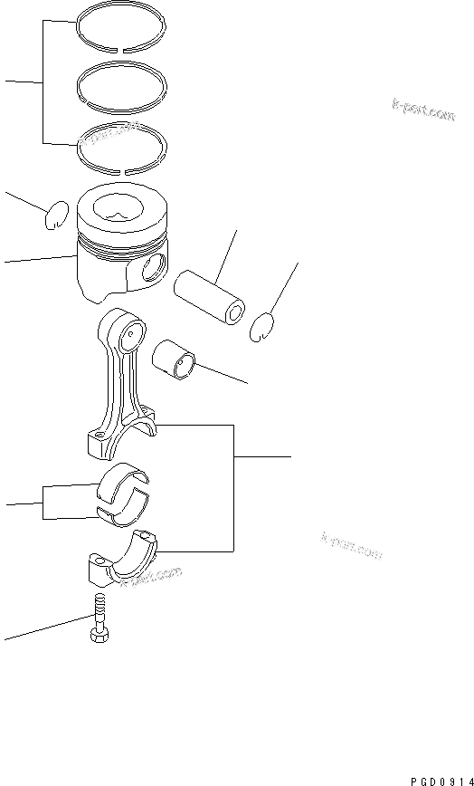 Komatsu parts book diagram for 3D84E-5X-AB S/N 00101-UP: PISTON AND CONNECTING ROD