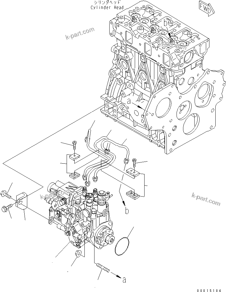 Komatsu parts book diagram for 3D84E-5X-AB S/N 00101-UP: FUEL INJECTION PUMP AND PIPING(#01020-)