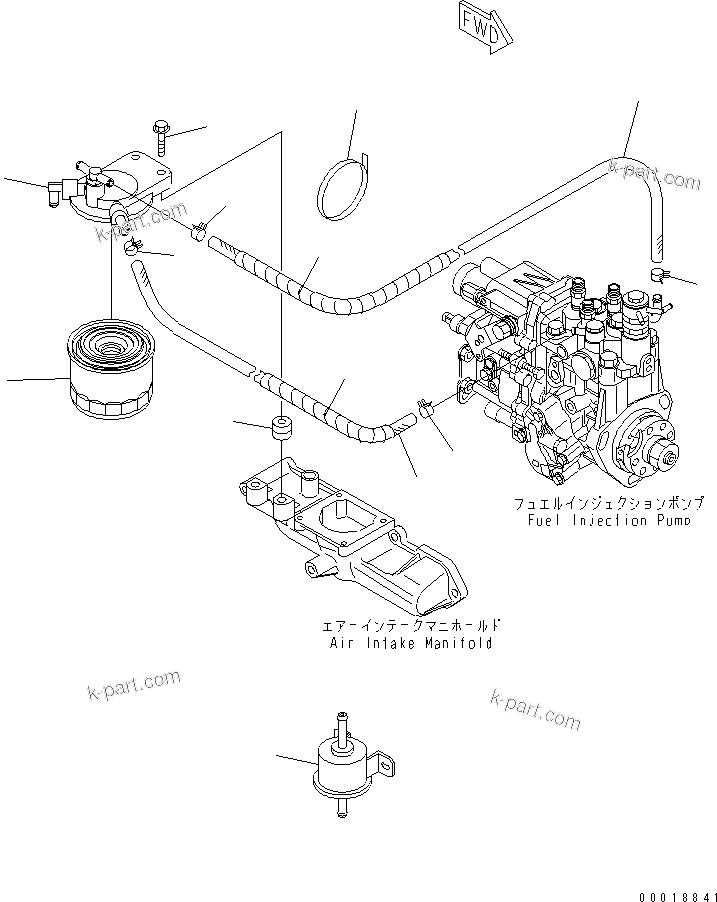 Komatsu parts book diagram for 3D84E-5X-AB S/N 00101-UP: FUEL FILTER AND PIPING(#01020-)