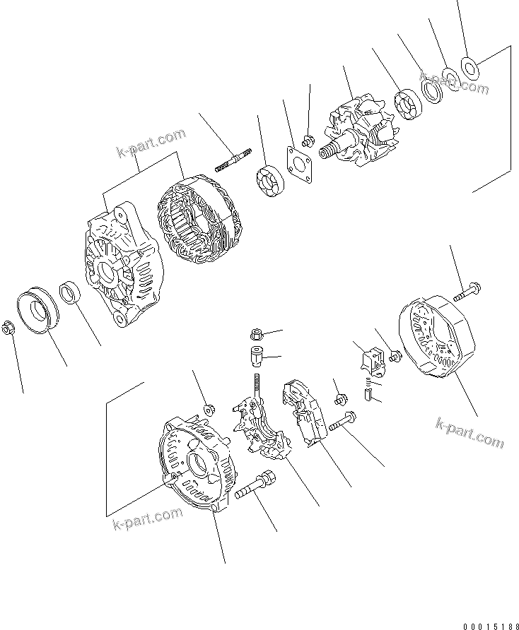 Komatsu parts book diagram for 3D84E-5X-AB S/N 00101-UP: ALTERNATOR (40A) (INNER PARTS)(#01020-)