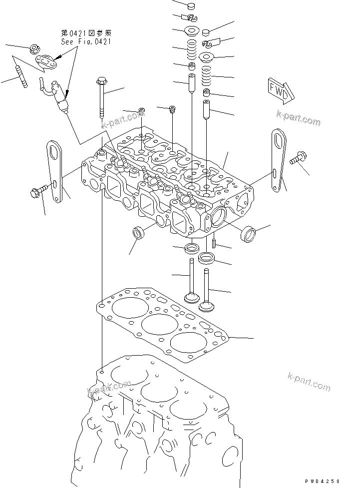 Komatsu parts book diagram for 3D84N-2AA S/N 3845-UP: CYLINDER HEAD