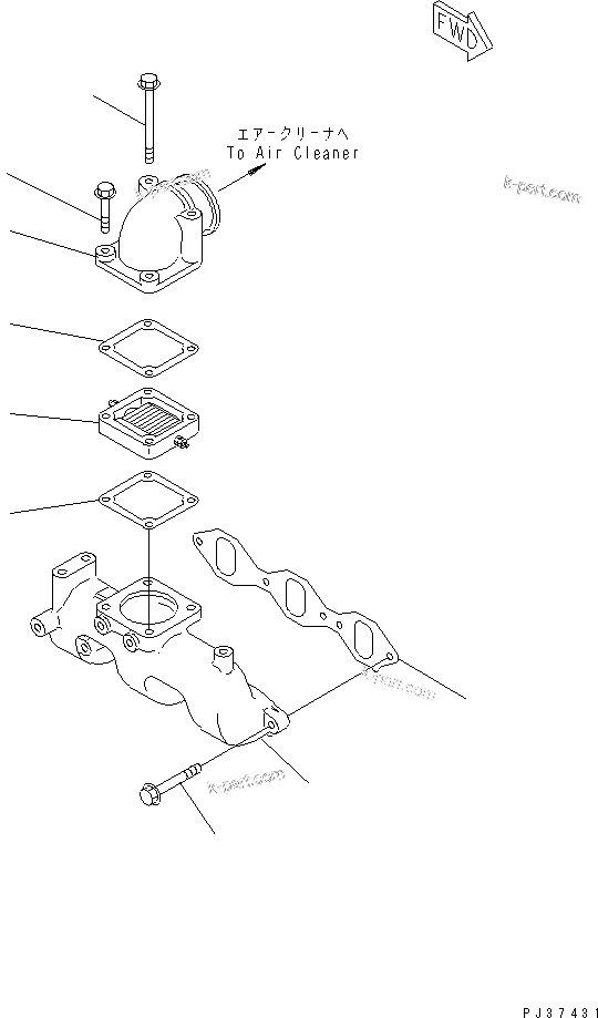 Komatsu parts book diagram for 3D84N-2AA S/N 3845-UP: AIR INTAKE MANIFOLD