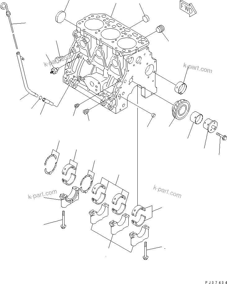 Komatsu parts book diagram for 3D84N-2AA S/N 3845-UP: CYLINDER BLOCK
