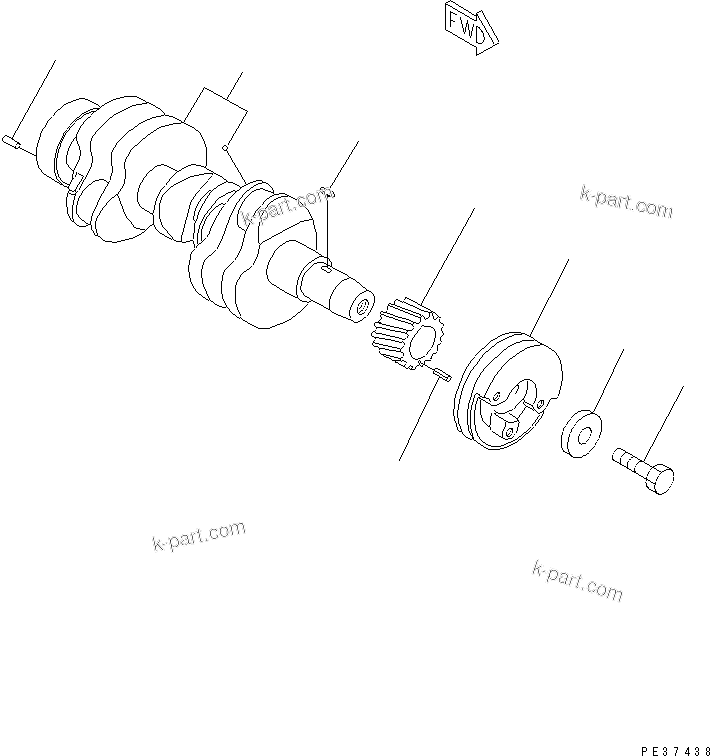 Komatsu parts book diagram for 3D84N-2AA S/N 3845-UP: CRANKSHAFT