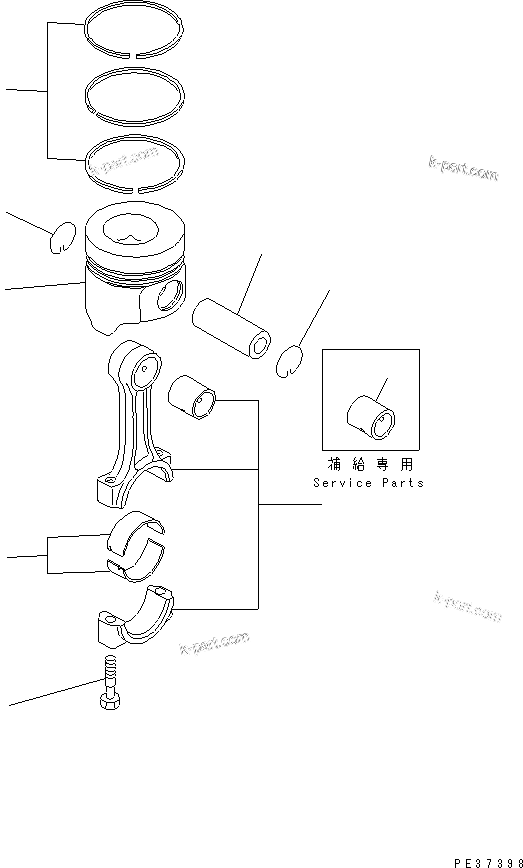Komatsu parts book diagram for 3D84N-2AA S/N 3845-UP: PISTON AND CONNECTING ROD