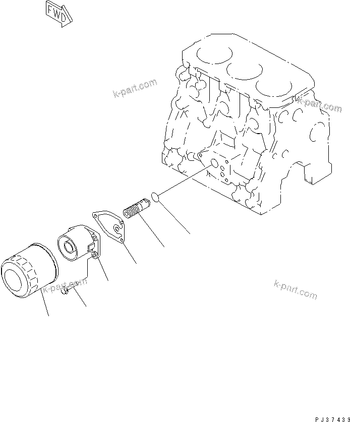 Komatsu parts book diagram for 3D84N-2AA S/N 3845-UP: LUBRICATING OIL FILTER(#3845-14295)