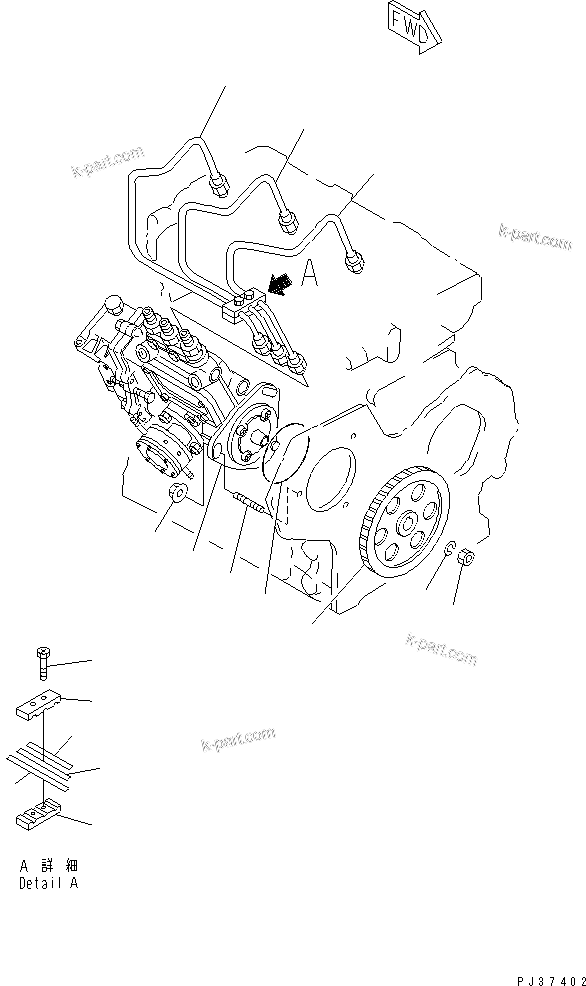 Komatsu parts book diagram for 3D84N-2AA S/N 3845-UP: FUEL INJECTION PUMP AND PIPING