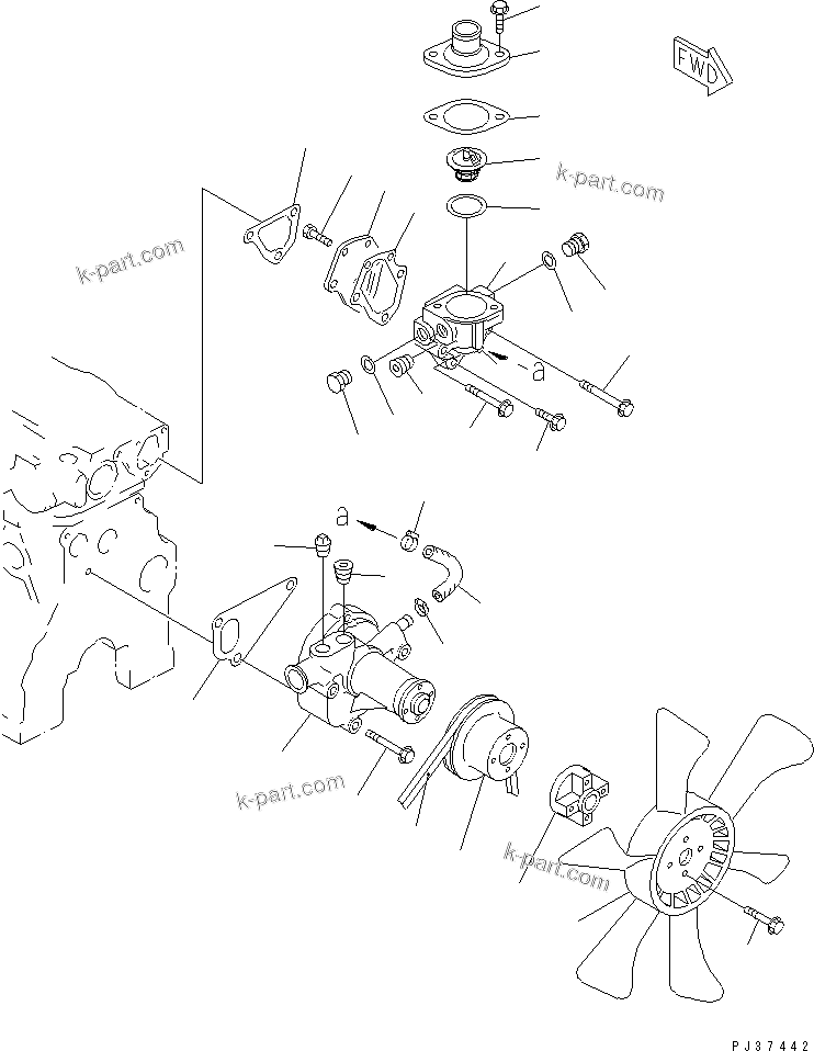 Komatsu parts book diagram for 3D84N-2AA S/N 3845-UP: WATER PUMP AND COOLING FAN