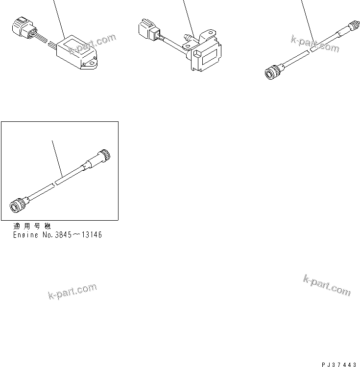 Komatsu parts book diagram for 3D84N-2AA S/N 3845-UP: TIMER ? RELAY AND CABLE