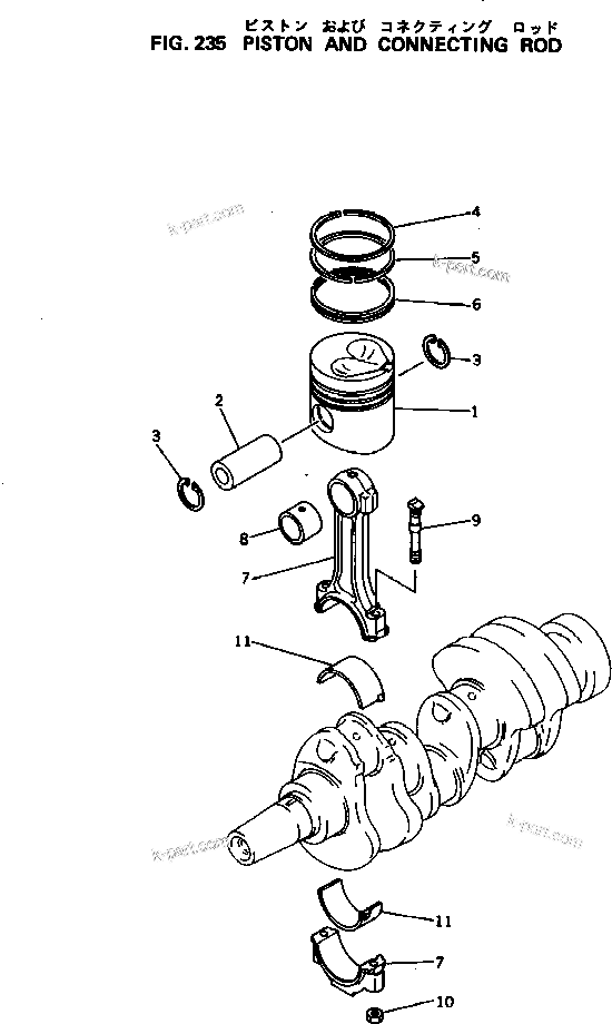 Komatsu parts book diagram for 3D94-2D S/N 11852-UP: PISTON AND CONNECTING ROD