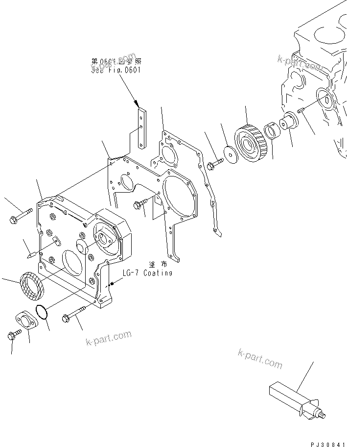 Komatsu parts book diagram for 3D95S-W-1B S/N 10001-UP: FRONT COVER AND GEAR