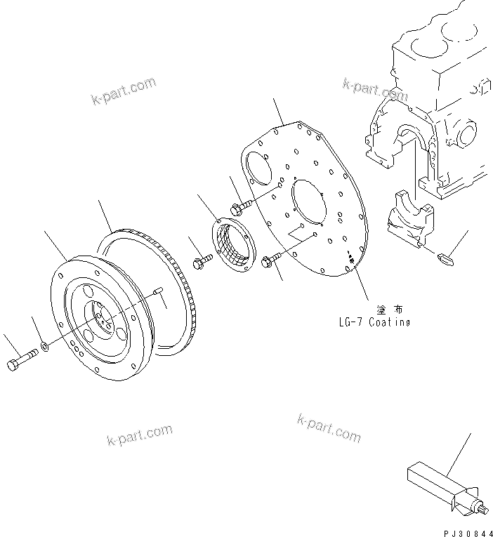 Komatsu parts book diagram for 3D95S-W-1B S/N 10001-UP: FLYWHEEL AND FLYWHEEL HOUSING