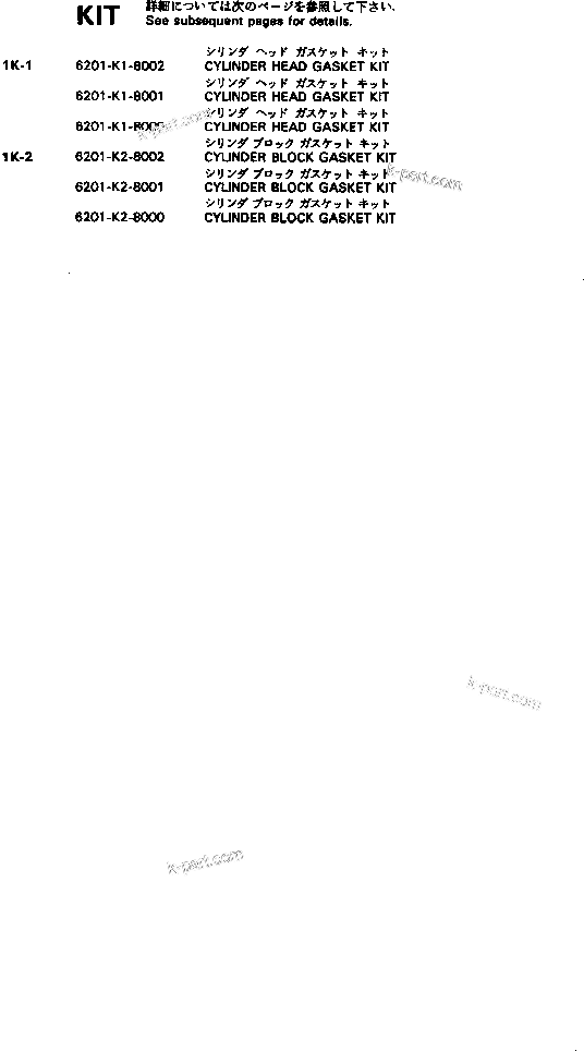 Komatsu parts book diagram for 3D95S-W-1B S/N 10001-UP: GASKET KIT