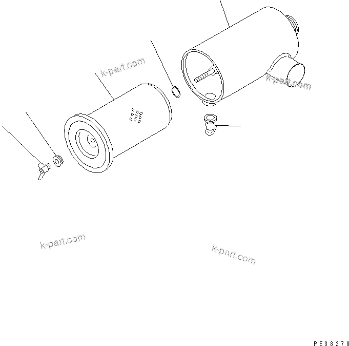 Komatsu parts book diagram for 4D102E-1C-US S/N 26200282-UP: AIR CLEANER (SINGLE ELEMENT TYPE) (FORWARDED INDIVIDUALLY PARTS)(#26202310-26254031)