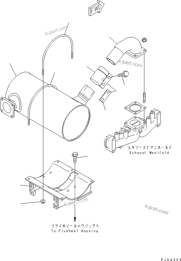 Komatsu parts book diagram for 4D102E-1C-US S/N 26200282-UP: MUFFLER (SIDE EXHAUST TYPE)(#26258280-)