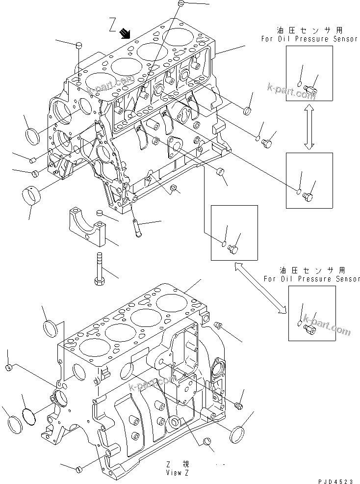 Komatsu parts book diagram for 4D102E-1C-US S/N 26200282-UP: CYLINDER BLOCK(#26224125-)