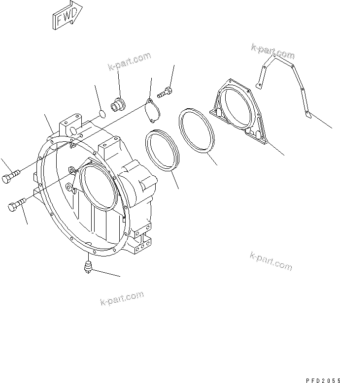Komatsu parts book diagram for 4D102E-1C-US S/N 26200282-UP: FLYWHEEL HOUSING(#26202310-26238757)