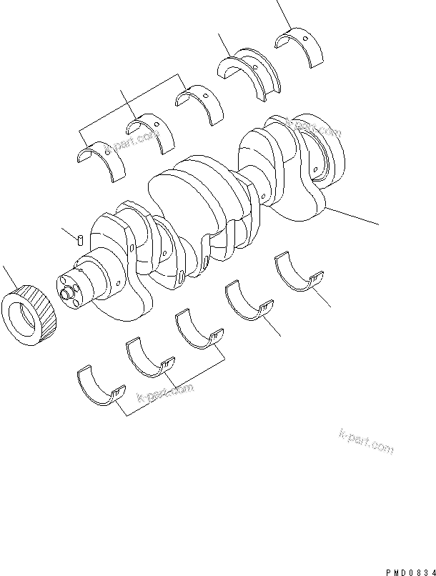Komatsu parts book diagram for 4D102E-1C-US S/N 26200282-UP: CRANKSHAFT