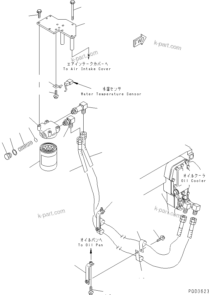 Komatsu parts book diagram for 4D102E-1C-US S/N 26200282-UP: OIL FILTER AND PIPING(#26202310-26219989)