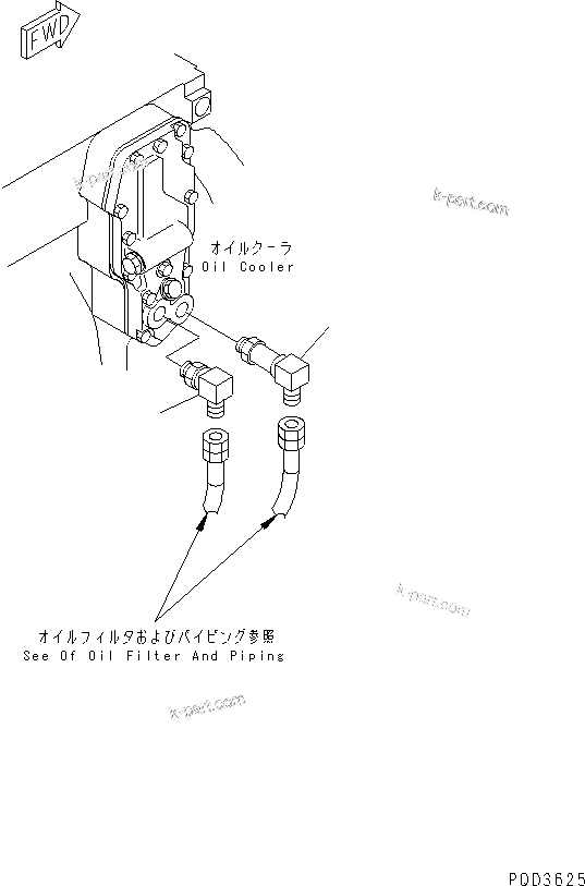 Komatsu parts book diagram for 4D102E-1C-US S/N 26200282-UP: OIL PIPING ELBOW