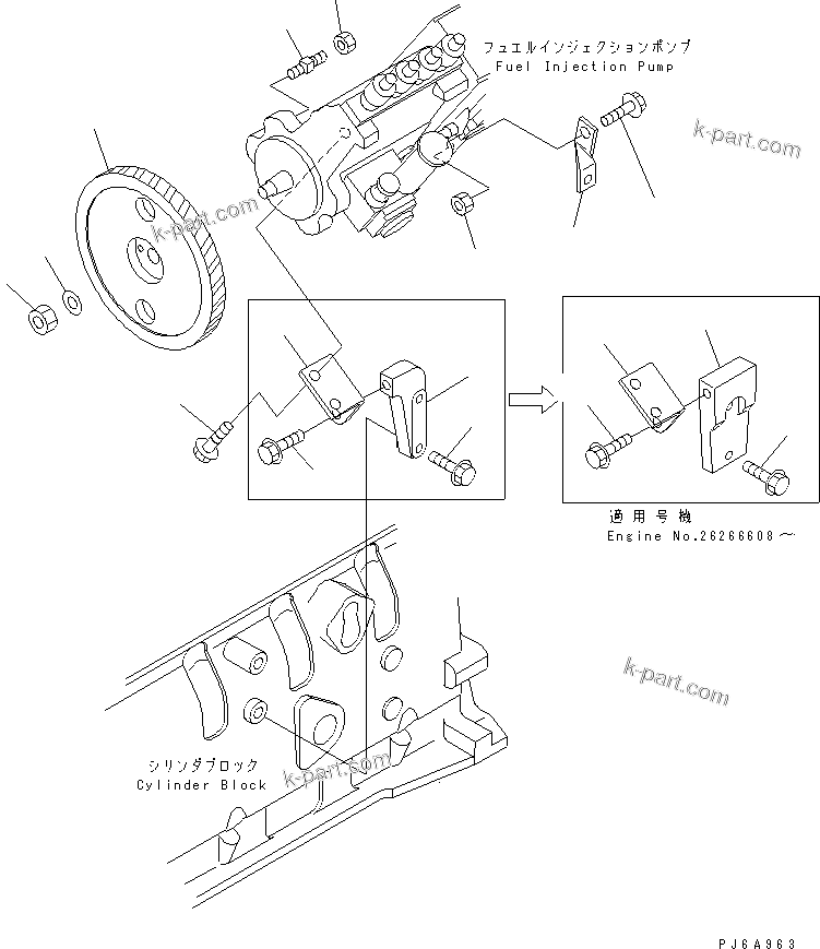 Komatsu parts book diagram for 4D102E-1C-US S/N 26200282-UP: FUEL INJECTION PUMP MOUNTING