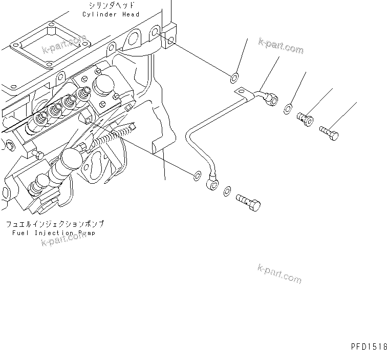 Komatsu parts book diagram for 4D102E-1C-US S/N 26200282-UP: FUEL FILER PIPING(#26200974-)