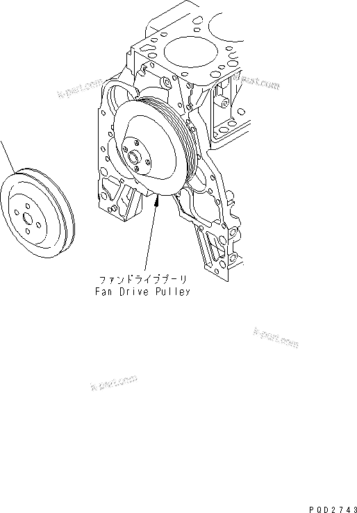 Komatsu parts book diagram for 4D102E-1C-US S/N 26200282-UP: FAN PULLEY(#26222779-)