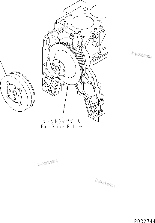Komatsu parts book diagram for 4D102E-1C-US S/N 26200282-UP: FAN PULLEY(#26219990-26222778)