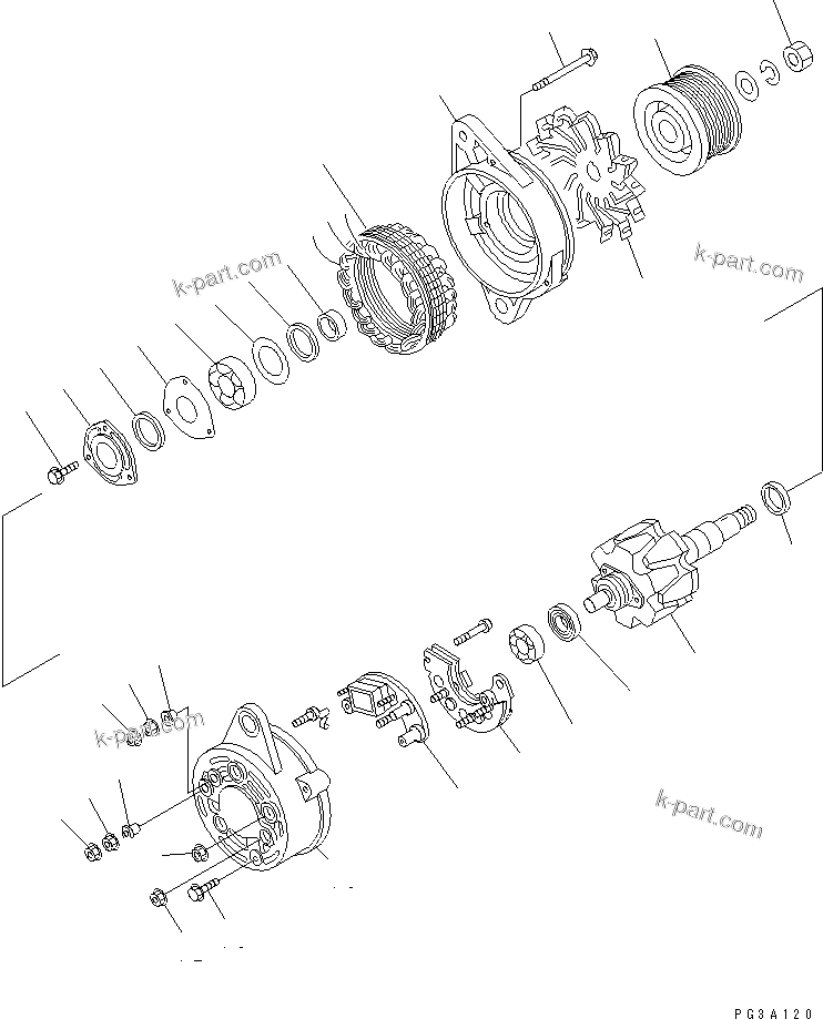 Komatsu parts book diagram for 4D102E-1C-US S/N 26200282-UP: ALTERNATOR (25A) (INNER PARTS)